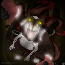 4_arms anthro belly body_horror cave demon_plush glowing glowing_eyes looking_at_viewer macro male multi_arm multi_limb plushie solo teeth threads fledgedragonfox sable_(fledgedragonfox) animate_inanimate demon equid equine horse living_plushie mammal monster 1:1