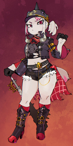 anthro biped bottomwear clothing female fingers frown fur multicolored_body multicolored_tail navel pink_body pink_eyes pink_tail pupils red_background shorts simple_background solo spades_(suit) suit_symbol tail white_body white_fur white_tail goonie-san mihoyo zenless_zone_zero imaspacebar_(character) felid feline mammal hi_res