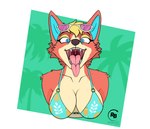 anthro bikini clothing female fur mouth_shot open_mouth orange_body orange_fur swimwear throat tongue two-piece_swimsuit uvula redblast animal_crossing nintendo audie_(animal_crossing) canid canine canis mammal wolf better_version_at_source bust_portrait portrait