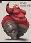 anthro belly belt big_breasts big_butt black_bars breasts butt clothed clothing cosplay female obese overweight overweight_female solo text thick_thighs wide_hips ruby_panda_(artist) capcom resident_evil ada_wong ruby_panda ailurid mammal red_panda colored english_text hi_res letterbox