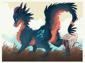 ambiguous_gender blue_body blue_eyes fantasy feral grass horn looking_at_viewer looking_back plant raised_tail sky solo standing tail linnylovensfw mythology dragon fantasy_creature mythological_creature mythological_scalie scalie absurd_res hi_res