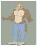 2_toes admiring_self anthro avian_feet barefoot beak big_biceps blue_bottomwear blue_clothing blue_jeans blue_pants bottomwear brown_body brown_feathers bulge clothed clothing denim denim_bottomwear denim_clothing dressing feathers feet grey_beak happy jeans looking_at_self male mature_anthro mature_male muscular muscular_anthro muscular_male navel nipples pants pubes pubic_feathers solo standing tail tail_feathers tan_nipples toes topless topless_anthro topless_male yellow_sclera mospy_(artist) chet_(anti_dev) accipitrid accipitriform avian bird chickenhawk 2018 hi_res