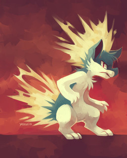 ambiguous_gender angry anthro chest_tuft digitigrade featureless_crotch fire frown fur head_tuft paws red_background red_eyes semi-anthro simple_background snout solo standing teal_body teal_fur tuft yellow_body yellow_fur yassui nintendo pokemon generation_2_pokemon pokemon_(species) quilava 2013 4:5 digital_media_(artwork) digital_painting_(artwork) full-length_portrait hi_res painting_(artwork) portrait shaded