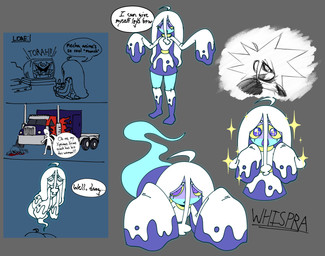 ahoge alternate_form backstory blue_body clothing dress electronics female footwear ghost_tail group hair long_hair long_sleeves multicolored_clothing multicolored_footwear multicolored_socks purple_eyes socks sparkles sparkling_eyes television trio white_clothing white_dress yellow_sclera maxoke hasbro takara_tomy transformers optimus_prime whispra_(maxoke) ghost humanoid spirit hi_res