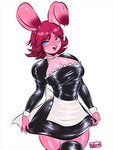 anthro breasts choker cleavage clothed clothing ear_piercing ear_ring female furgonomics furry-specific_piercing jewelry legwear maid_uniform necklace piercing ring_piercing simple_background solo thigh_highs uniform white_background luvon lagomorph leporid mammal rabbit 3:4 hi_res