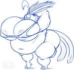 anthro anthrofied belly big_breasts bikini breasts clothed clothing female nipples non-mammal_breasts non-mammal_nipples overweight overweight_anthro overweight_female seductive simple_background solo swimwear two-piece_swimsuit white_background limitedvision nintendo pokemon rosa_pyle avian generation_1_pokemon pidgeot pokemon_(species) 2015 blue_and_white hi_res line_art monochrome