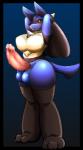 2016 anthro balls big_breasts big_penis biped black_body black_claws black_fur blue_body blue_fur blush bodily_fluids breasts brown_body brown_fur canid canine cankles chest_tuft claws drgnalexia drooling erection featureless_breasts fur generation_4_pokemon genital_fluids genitals gynomorph hi_res humanoid_genitalia humanoid_penis intersex lucario mammal nintendo nude penis pokemon pokemon_(species) precum red_eyes red_penis saliva simple_background solo spikes tail tan_body tan_fur thick_calves toe_claws tongue tongue_out tuft