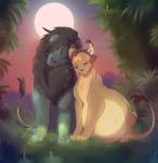 absurd_res belly big_belly black_kitty detailed_background duo felid female feral flower forest full_moon hi_res jungle lion male male/female mammal moon pantherine plant pregnant romantic romantic_ambiance romantic_couple spirits star tezuka_inspired tree