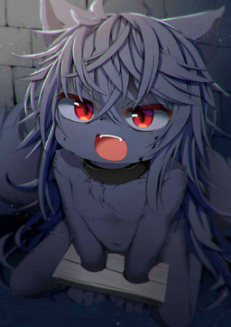 angry anthro black_body black_fur black_hair collar female flat_chested fur hair kemono kneeling loli messy_hair navel nude open_mouth red_eyes restraints slave solo stocks teeth young young_anthro ne_(nefuraito336) domestic_cat felid feline felis mammal hi_res