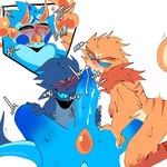 anthro blue_body blue_scales bodily_fluids cum cumshot dagoda_(kaiju_paradise) ejaculation erection female fur genital_fluids genitals glans group humanoid_genitalia humanoid_penis licking looking_pleasured male male/female masturbation open_mouth oral orange_body orange_eyes orgasm orgasm_face penile penis penis_lick scales sex smile tail tongue tongue_out trio yellow_eyes hellinaspider kaiju_paradise roblox kaiju_(kaiju_paradise) glubby_gootraxian gootraxian lizard mammal reptile scalie 1:1 digital_media_(artwork)