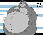 anthro barefoot belly big_belly feet front_view fur hand_on_belly male mouth_closed navel nude obese obese_anthro obese_male overweight overweight_anthro overweight_male scratching_belly smile solo standing thick_thighs wide_eyed wide_hips zangokunatenshi disney the_jungle_book baloo 2024 hi_res signature