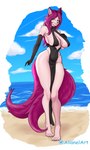 anthro clothed clothing dress female hair pink_hair sea solo tail water allanel canid canine fox mammal absurd_res hi_res