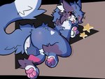 anthro balls big_butt big_tail butt fluffy fluffy_balls genitals gesture glistening glistening_pawpads hand_gesture looking_at_viewer male pawpads paws rear_view solo star tail v_sign gatotush luca_(uromatsu) felid feline mammal 4:3 absurd_res hi_res