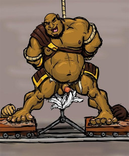 balls bdsm bondage bound genitals glans machine male not_furry open_mouth penis stick tickling tickling_genitalia tickling_penis kitelcat humanoid orc