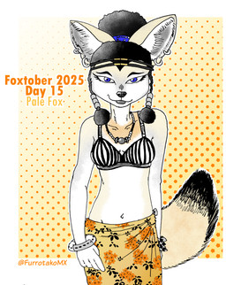 afro afro_puffs anthro bikini bikini_top blue_eyes bottomwear clothed clothing collar countershade_face countershade_torso countershading eyelashes female hair inner_ear_fluff jewelry lipstick long_hair makeup navel skirt solo swimwear tuft two-piece_swimsuit wristband efradraws foxtober canid canine fox mammal pale_fox true_fox absurd_res digital_drawing_(artwork) digital_media_(artwork) halftone hi_res