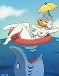 anthro areola breasts butt female inflatable inner_tube navel nipples non-mammal_breasts nude sea skinny_dipping solo underwater water albo thegildoe donna_duck fan_character anatid anseriform avian bird duck fish marine shark absurd_res hi_res