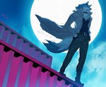 anthro belt biped bottomwear clothed clothing countershade_face countershade_fur countershading fully_clothed fur hands_in_both_pockets male moon night pants solo tail sky_gomi brand_new_animal studio_trigger shirou_ogami canid canine canis mammal wolf hi_res