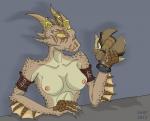 anthro breasts clothed clothing female horn mask nipples non-mammal_breasts non-mammal_nipples scar simple_background solo straps topless swift_(artist) epic_games unreal_(series) nebri_(ut) alien gen_mo'kai reptile scalie 2015 hi_res