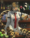 alcohol anthro armband bar bartender beverage biped blue_eyes blush bottle bottomless breasts brown_nose chest_tuft clothed clothing container cup detailed_background drinking_glass ear_piercing female food fruit fur glass glass_container glass_cup inviting leopard_spots lime looking_at_viewer markings multicolored_body multicolored_fur multicolored_tail necktie nipple_slip nipples open_clothing open_shirt open_topwear panties partially_clothed piercing pink_nipples plant pose pouring salt salt_shaker seductive shirt shot_glass sitting smile solo spill spots spotted_body spotted_fur tail tequila topwear tuft underwear whiskers whiskey white_body white_clothing white_fur white_panties white_underwear wine yellow_body yellow_fur kacey absolut_vodka after_shock chambord frangelico jack_daniel's jose_cuervo jose_cuervo_black jägermeister smirnoff southern_comfort clouded_leopard felid mammal pantherine 2009 pinup