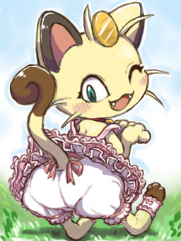 alternative_fashion anthro bloomers bottomwear butt clothing coin dress female frilly frilly_bloomers frilly_bottomwear frilly_clothing furgonomic_bottomwear furgonomics j-fashion koban_(coin) lolita_(fashion) one_eye_closed pokemorph presenting presenting_bloomers presenting_hindquarters solo sweet_lolita tail white_bloomers diru nintendo pokemon generation_1_pokemon meowth pokemon_(species) 3:4 hi_res