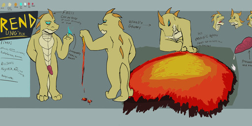 angry anthro bodily_fluids crying ejaculation elemental_manipulation fire fire_manipulation focused frill_(anatomy) genitals knot knotted_penis lava magic magic_user male penis smile solo tears text unimpressed ails alligator alligatorid crocodilian reptile scalie absurd_res english_text hi_res model_sheet