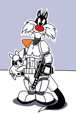 armor blaster_pistol headgear helmet male solo stormtrooper sean_agnew looney_tunes star_wars warner_brothers sylvester_(looney_tunes) domestic_cat felid feline felis mammal 2:3 absurd_res hi_res