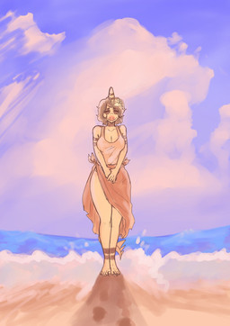 5_fingers 5_toes accessory anthro beach blue_sky bone_frill breasts brown_body brown_hair brown_scales claws cleavage clothed clothing eyes_closed feet female fingers flower flower_in_hair frill_(anatomy) front_view hair hair_accessory long_tail medium_breasts multicolored_body multicolored_scales one-piece_swimsuit outside plant sarong scales sea seaside short_hair sky solo spiked_tail spikes spikes_(anatomy) swimwear tail tan_body tan_scales toe_claws toes two_tone_body two_tone_scales water sakamtosng cavemanon_studios i_wani_hug_that_gator principal_scaler dinosaur oviraptor oviraptorid oviraptorosaur prehistoric_species reptile saurischian scalie theropod 2025 absurd_res hi_res