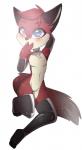 andromorph anthro collar genitals hand_behind_head hand_to_mouth intersex leather looking_at_viewer pussy simple_background solo white_background young young_anthro mcttyan xemkiy_(character) canid canine fox mammal 2018 hi_res