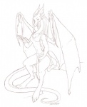 anthro biped book breasts clothed clothing digitigrade feet female frill_(anatomy) hair hindpaw horn membrane_(anatomy) membranous_frill membranous_wings non-mammal_breasts paws sitting solo tail wings conditional_dnp sefeiren mythology elektra dragon mythological_creature mythological_scalie scalie sketch