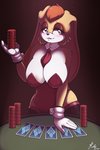 anthro areola areola_slip big_breasts blush breasts bunny_costume card card_game cleavage clothed clothing costume exposure_variation female fur furniture gambling gaming hair huge_breasts legwear looking_at_viewer mature_anthro mature_female necktie poker poker_chip simple_background smile solo stockings table thick_thighs white_body white_fur wide_hipped_female wide_hips sruto sega sonic_the_hedgehog_(series) vanilla_the_rabbit lagomorph leporid mammal rabbit 2:3 digital_media_(artwork) hi_res