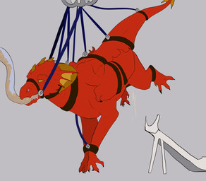 abdominal_bulge bdsm belly bondage bound drugged egg feral force_feeding forced gag horn inflation oviposition rope simple_background solo substance_intoxication suspension tail wings naughtybirdart mythology dragon mythological_creature mythological_scalie scalie animated hi_res