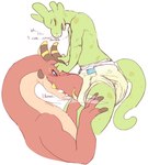 anthro blush bodily_fluids clothed clothing dialogue diaper diaper_sniffing duo genital_fluids male simple_background sniffing snoofing tail text unclean_diaper urine used_diaper wearing_diaper wet_diaper wetting white_background hardscales mythology raddums snazzy_the_dragon amphibian dragon mythological_creature mythological_scalie salamander scalie filth 2019 digital_drawing_(artwork) digital_media_(artwork) english_text hi_res