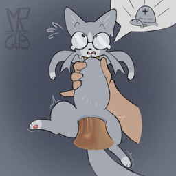 abdominal_bulge accessory bestiality big_penis biped bipedal_feral bulge duo eye_roll eyewear female female_feral feral feral_penetrated fleshlight_position fur genitals glasses grey_background grey_body grey_fur holding_torso huge_penis human_on_feral human_penetrating human_penetrating_feral humanoid_genitalia humanoid_penis interspecies large_penetration living_condom male male/female necktie paws penetration penile penile_penetration penis sex simple_background size_difference smaller_female smaller_penetrated speech_bubble surprised tight_fit vaginal vaginal_penetration vulva mrmystery_guy cashback_cat_(pondis) domestic_cat felid feline felis human mammal 1:1 colored