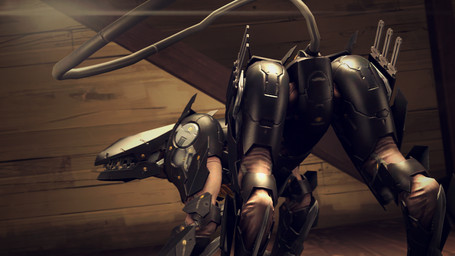 ambiguous_gender big_butt black_body blade butt feral glistening glistening_body joints light long_tail machine on_model presenting presenting_hindquarters raised_tail solo tail teeth wall_(structure) weapon wood extrachunkthis konami metal_gear metal_gear_rising:_revengeance platinumgames blade_wolf canid canine canis mammal robot robot_feral wolf 16:9 3d_(artwork) digital_media_(artwork) lighting source_filmmaker_(artwork) widescreen male_(lore)