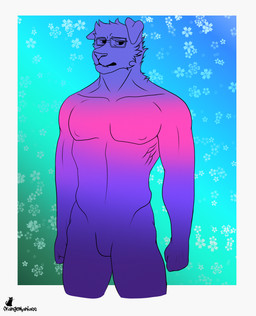 anthro colorful_background eyewear glasses gradient lopped_ears male pecs skinny solo wearing_glasses orangemaniacc felid feline mammal colored hi_res