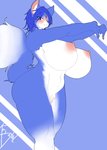 anthro areola big_breasts blue_body blue_fur blush breasts female fur genitals huge_breasts nipples nude pussy solo opqhlak nintendo star_fox krystal_(star_fox) canid canine fox mammal absurd_res hi_res