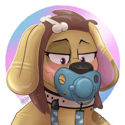 abdl anthro blush embarrassed female glistening glistening_body latex pacifier pacifier_clip pool_toy solo therazzdazzler11 nikki_(therazzdazzler11) bird_dog canid canine canis domestic_dog golden_retriever hunting_dog mammal retriever 1:1 absurd_res hi_res
