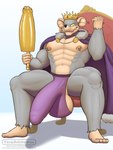 4_toes 5_fingers abs anthro balls barefoot biceps big_balls big_bulge big_penis bulge cape chair clothing crown feet fingers fur furniture gem genitals grey_body grey_fur happy headgear huge_balls huge_bulge huge_penis humanoid_genitalia humanoid_penis hyper hyper_balls hyper_bulge hyper_genitalia hyper_penis jewelry jockstrap looking_at_viewer male muscular muscular_anthro muscular_male nails nipple_piercing nipple_ring nipples pecs penis piercing presenting presenting_penis ring_piercing simple_background sitting smile smiling_at_viewer solo spread_legs spreading tan_balls tan_body tan_skin teeth throne toenails toes underwear timidwithapen jim_rat ghost mammal murid murine rat rodent spirit 3:4 digital_media_(artwork) hi_res