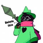 :3 anthro black_body black_fur clothed clothing cute_fangs explosives eyewear fangs fur furgonomics glasses green_clothing green_hat green_headwear green_robe green_topwear gun hat head_tuft headgear headwear heart_symbol holding_gun holding_object holding_ranged_weapon holding_weapon looking_at_viewer male patch_(fabric) pink_scarf ranged_weapon robe rocket_launcher rpg-7 scarf simple_background solo standing teeth text topwear tuft weapon weapon_on_shoulder white_background wheatleygrim delet_this deltarune ralsei_with_a_gun undertale_(series) ralsei bovid caprine goat mammal 1:1 2018 colored digital_media_(artwork) english_text icon meme reaction_image signature