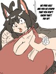 angry annoyed anthro big_breasts breasts cleavage clothed clothing cross-popping_vein female huge_breasts looking_at_viewer solo text upper_body komenuka_inaho mohuko_(komenuka_inaho) canid canine canis domestic_dog mammal 3:4 english_text hi_res