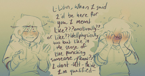 ambiguous_gender annoyed blush clothing covering covering_face dialogue hand_on_face hoodie misunderstanding offscreen_character solo speech_bubble text topwear thelostmoongazer deltarune undertale_(series) kris_dreemurr susie_(deltarune) human mammal comic english_text