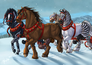 accessory animal_genitalia animal_penis balls black_balls black_body black_fur black_mane black_markings black_penis black_stripes blue_eyes blue_mane brown_balls brown_body brown_eyes brown_fur brown_mane brown_penis cock_ring day equine_genitalia equine_penis facial_piercing feral flared_penis fur genitals group harness jewelry male male_feral mane markings medial_ring mouth_closed multicolored_mane nose_piercing nose_ring open_mouth outside penis penis_accessory penis_jewelry piercing pink_eyes purple_mane red_harness red_mane ring_piercing septum_piercing septum_ring snow snowing striped_legs stripes tan_body tan_fur white_body white_fur white_mane white_markings white_stripes yellow_eyes rufciu cedar_(krummivisur) chiara_(attention_horse) dolero equid equine horse mammal zebra hi_res