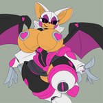 anthro big_breasts breasts brown_body clothed clothing female hair heart_symbol huge_breasts machine purple_eyes simple_background smile solo white_hair wings imric1251 sega sonic_the_hedgehog_(series) rouge_the_bat bat mammal robot 1:1 hi_res