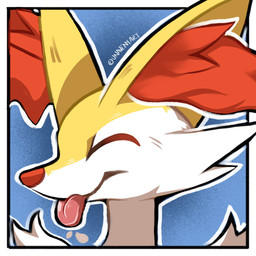 ambiguous_anthro ambiguous_gender anthro arm_tuft big_ears blep blowing_raspberries bodily_fluids cheek_tuft closed_smile eyes_closed facial_tuft fur happy inner_ear_fluff making_faces mouth_closed multicolored_body multicolored_fur orange_body orange_fur orange_inner_ear_fluff outline saliva shoulder_tuft side_view simple_background smile snout solo three-quarter_view tongue tongue_out tuft two_tone_body white_body white_fur yellow_body yellow_fur unavenyart nintendo pokemon braixen canid generation_6_pokemon mammal pokemon_(species) 1:1 2026 absurd_res cel_shading colored digital_drawing_(artwork) digital_media_(artwork) english_description headshot_portrait hi_res icon portrait shaded signature