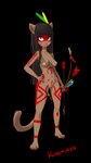 4_toes 4k 5_fingers 9:16 absurd_res accessory alpha_channel alternate_species anthro areola arrow_(weapon) bangs belly biped black_hair bodypaint bow_(weapon) breasts brown_body brown_fur character_name colored conditional_dnp digital_media_(artwork) domestic_cat doxhun face_paint feathers feet felid feline felis female fingers full-length_portrait fur furrification genitals hair hair_accessory hand_on_hip hi_res hime_cut indigenous kuruminha long_hair looking_at_viewer mammal native navel nude plantigrade portrait pussy ranged_weapon sidelocks smile smirk solo standing toes weapon