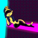 :3 anthro bottomless clothed clothing eyelashes female looking_at_viewer lying solo yellow_body yellow_eyes fenrik_(artist) lilly_(vimhomeless) domestic_cat felid feline felis mammal 1:1 animated short_playtime