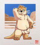 anthro balls belly blush brown_body eyewear foreskin genitals glasses humanoid_genitalia humanoid_penis male moobs nipples partially_retracted_foreskin penis slightly_chubby solo tongue tongue_out fudatsu knavie_(k_navie) mammal mustelid otter 2020 hi_res