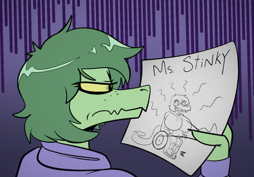 anthro belly big_breasts breasts claws clothing disability female finger_claws footwear freckles green_body green_hair green_scales hair hoodie huge_breasts long_tail overweight overweight_anthro overweight_female paraplegic scales shoes short_hair sitting slippers smile snout solo stink_fumes stink_lines tail topwear vehicle wheelchair yellow_sclera seven_(artist) cavemanon_studios i_wani_hug_that_gator the_simpsons olivia_halford baryonyx dinosaur prehistoric_species reptile scalie spinosaurid theropod 2024 watermark