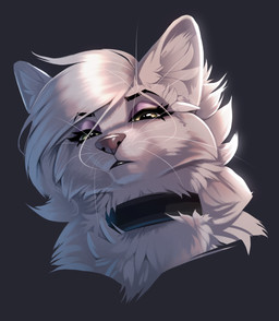 anthro collar eyeshadow female fur half-closed_eyes looking_at_viewer makeup narrowed_eyes simple_background solo white_body white_fur ruaidri katiana_(ruaidri) domestic_cat felid feline felis mammal digital_media_(artwork) hi_res