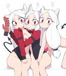 bottomless breasts clothed clothing exclamation_point female group hair jacket red_eyes selfcest sex_toy simple_background square_crossover topwear vibrator white_background white_hair pepper0 helltaker cerberus_(helltaker) animal_humanoid canid canid_humanoid canine canine_humanoid dog_humanoid humanoid mammal mammal_humanoid 2020 hi_res